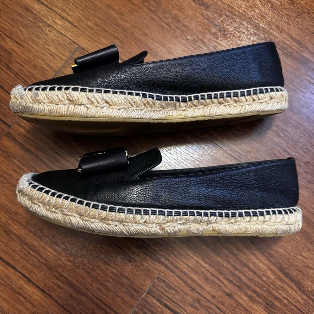 Ferragamo Black Sannio Leather Bow Espadrilles Size 8 - Picture 5 of 8